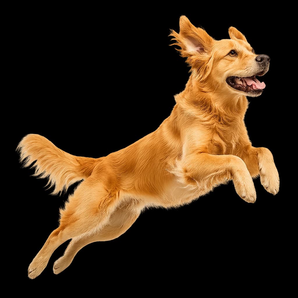 Chien qui bondit de joie